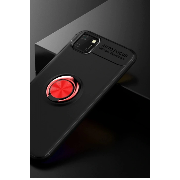 Newface Huawei Y5P Kılıf Range Yüzüklü Silikon - Siyah-Kırmızı