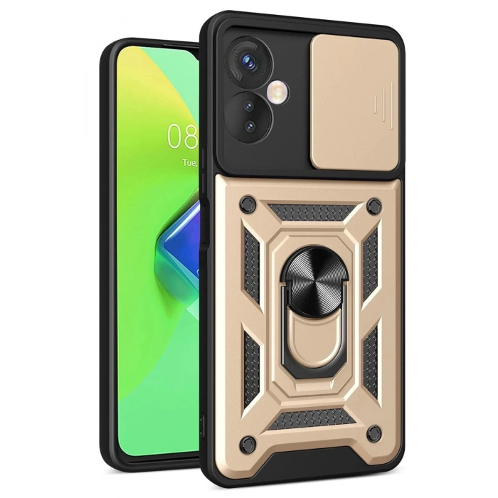 Newface İnfinix Hot 30 4G Kılıf Pars Lens Yüzüklü Silikon - Gold