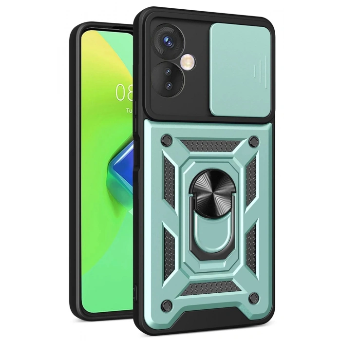 Newface İnfinix Hot 30 4G Kılıf Pars Lens Yüzüklü Silikon - Yeşil