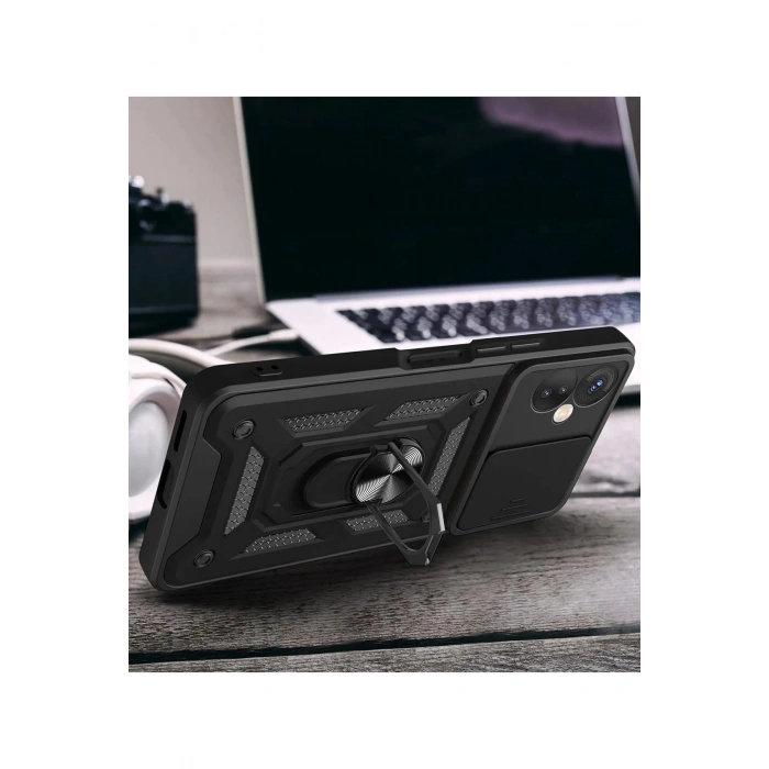 Newface İnfinix Hot 30 5G Kılıf Pars Lens Yüzüklü Silikon - Siyah