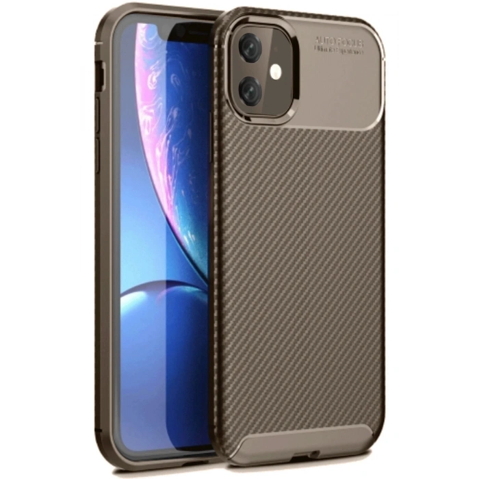 Newface iPhone 11 Kılıf Auto Focus Karbon Kapak - Kahverengi