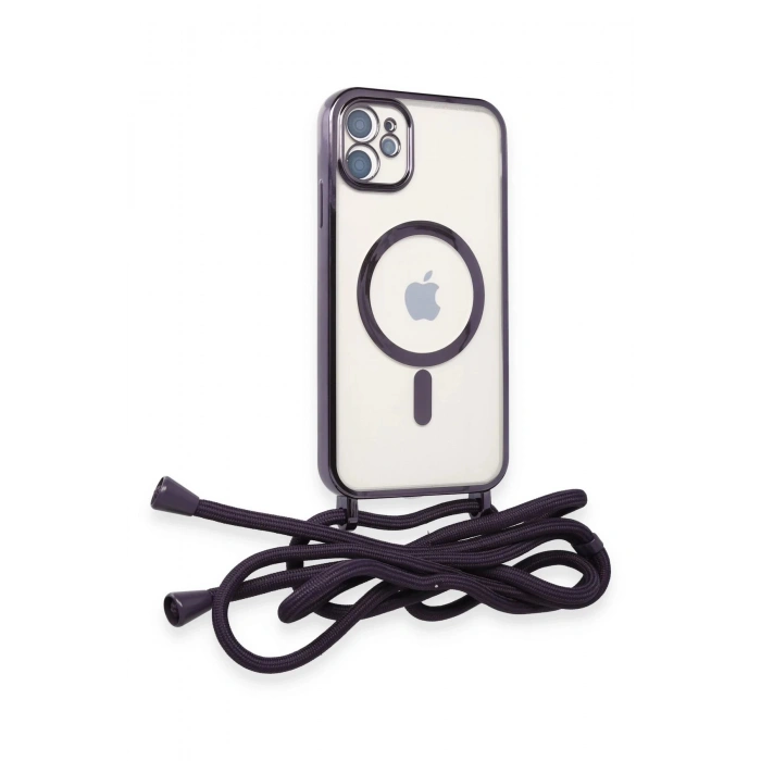 Newface iPhone 11 Kılıf Divo Lazer Askılı Magsafe Kapak - Derin Mor