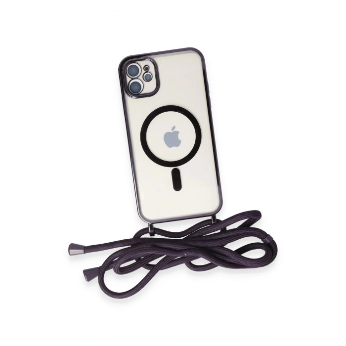 Newface iPhone 11 Kılıf Divo Lazer Askılı Magsafe Kapak - Derin Mor