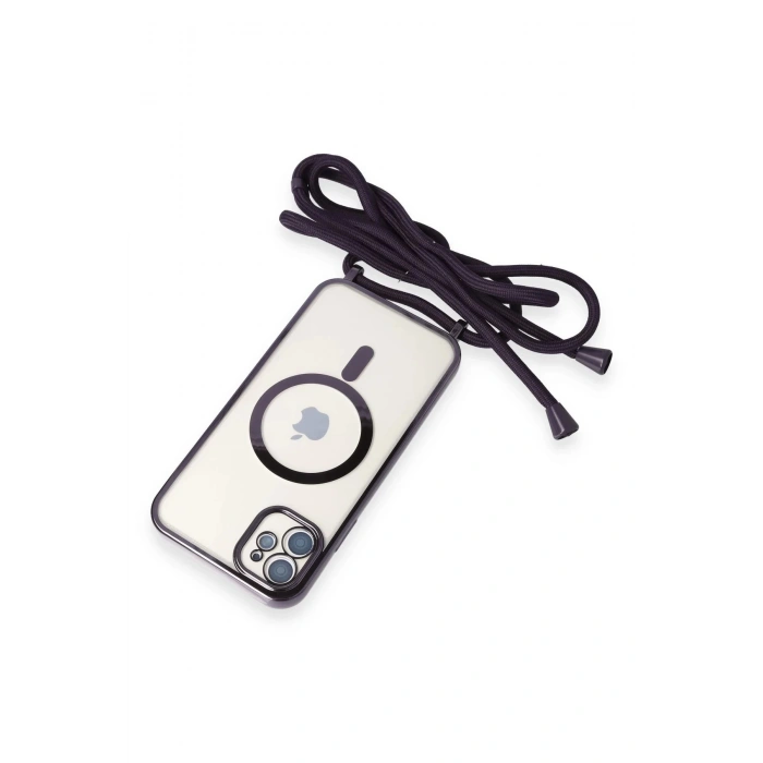 Newface iPhone 11 Kılıf Divo Lazer Askılı Magsafe Kapak - Derin Mor