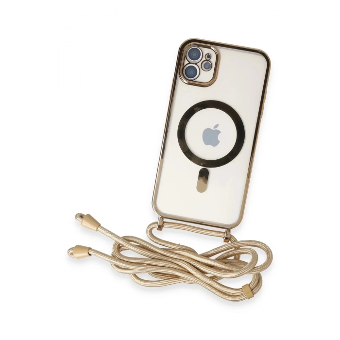 Newface iPhone 11 Kılıf Divo Lazer Askılı Magsafe Kapak - Gold