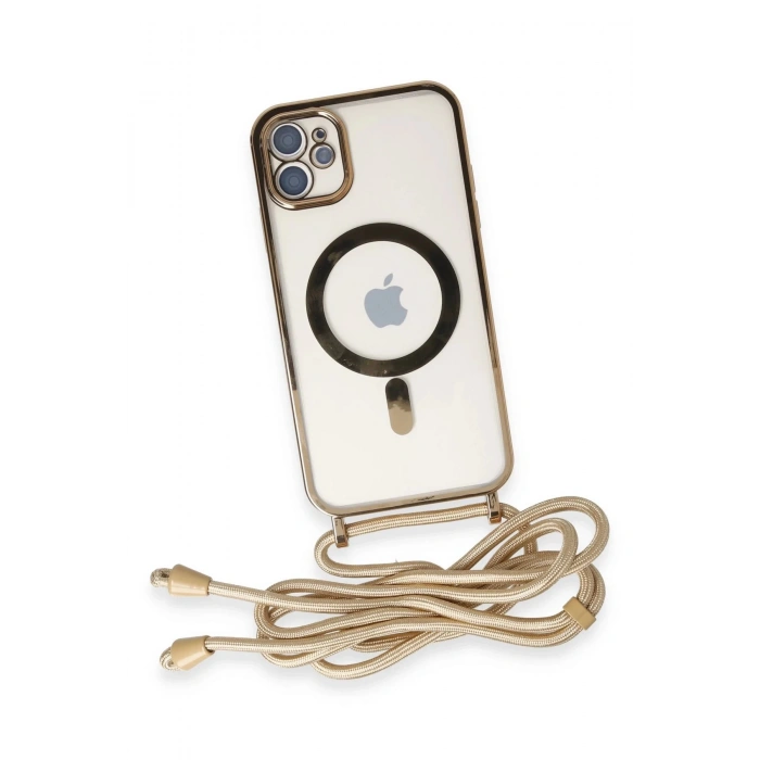 Newface iPhone 11 Kılıf Divo Lazer Askılı Magsafe Kapak - Gold