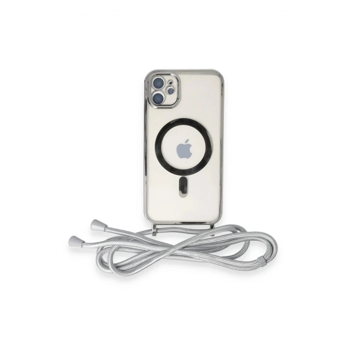 Newface iPhone 11 Kılıf Divo Lazer Askılı Magsafe Kapak - Gümüş