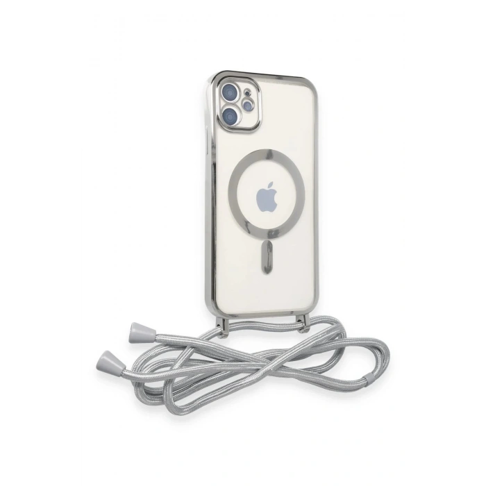 Newface iPhone 11 Kılıf Divo Lazer Askılı Magsafe Kapak - Gümüş