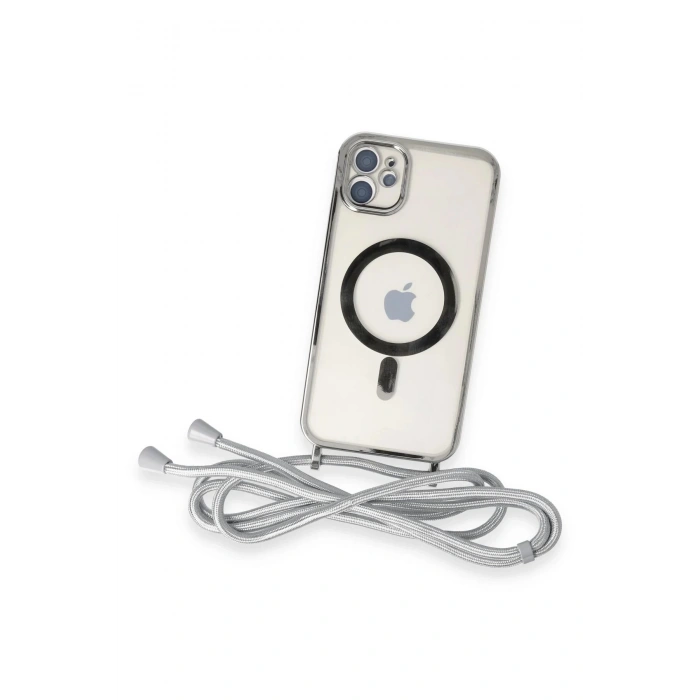 Newface iPhone 11 Kılıf Divo Lazer Askılı Magsafe Kapak - Gümüş