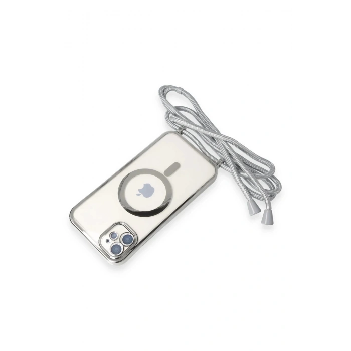 Newface iPhone 11 Kılıf Divo Lazer Askılı Magsafe Kapak - Gümüş
