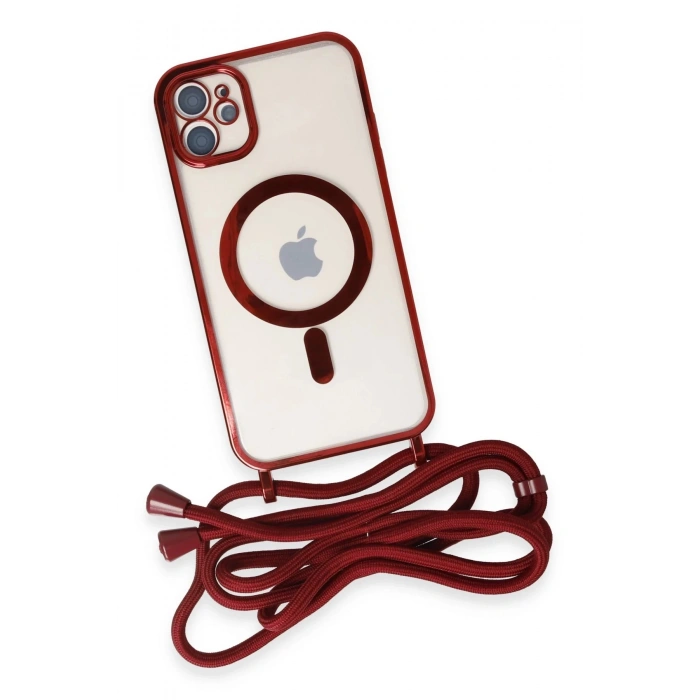Newface iPhone 11 Kılıf Divo Lazer Askılı Magsafe Kapak - Kırmızı