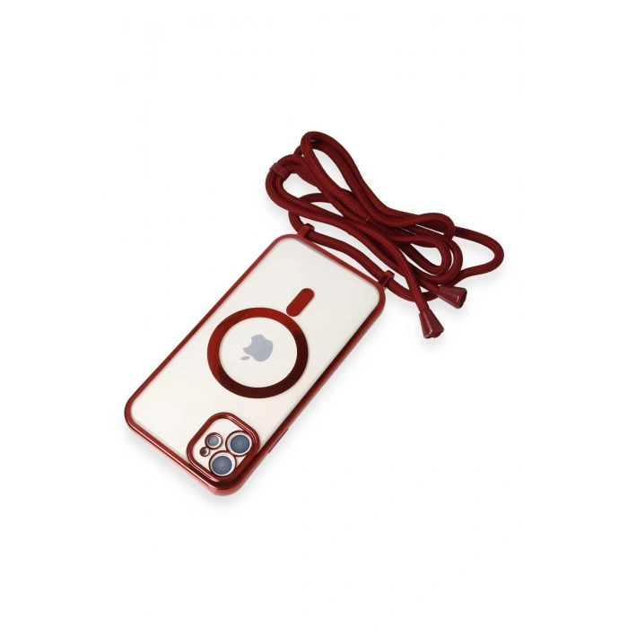 Newface iPhone 11 Kılıf Divo Lazer Askılı Magsafe Kapak - Kırmızı