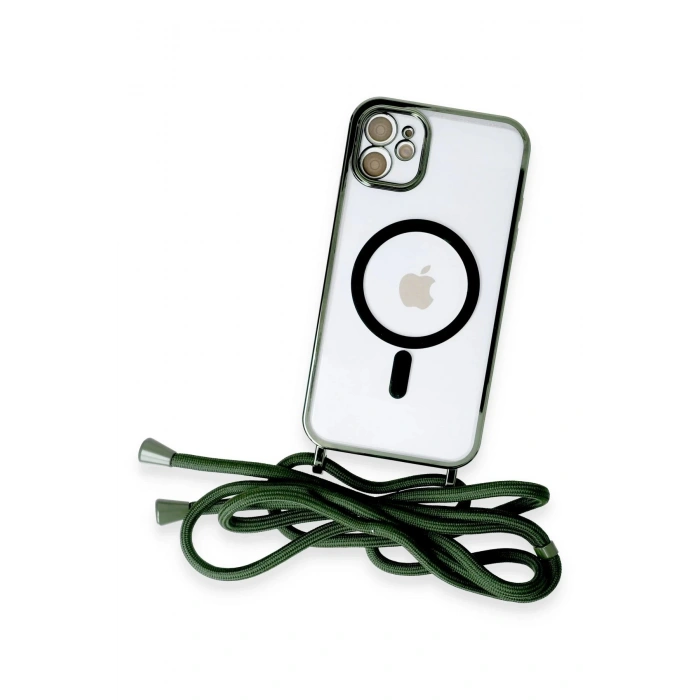 Newface iPhone 11 Kılıf Divo Lazer Askılı Magsafe Kapak - Koyu Yeşil