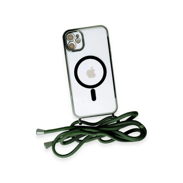Newface iPhone 11 Kılıf Divo Lazer Askılı Magsafe Kapak - Koyu Yeşil