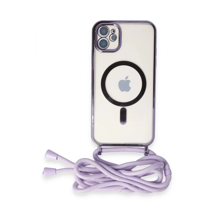 Newface iPhone 11 Kılıf Divo Lazer Askılı Magsafe Kapak - Lila