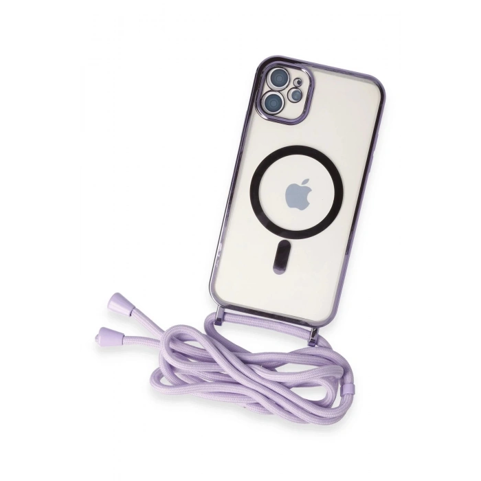Newface iPhone 11 Kılıf Divo Lazer Askılı Magsafe Kapak - Lila