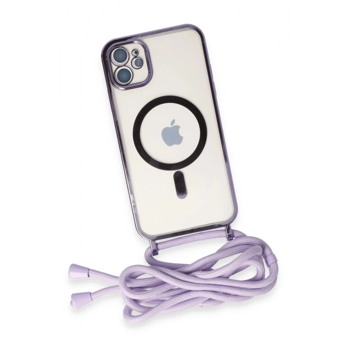 Newface iPhone 11 Kılıf Divo Lazer Askılı Magsafe Kapak - Lila