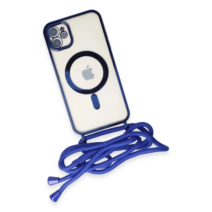 Newface iPhone 11 Kılıf Divo Lazer Askılı Magsafe Kapak - Mavi