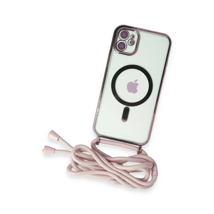 Newface iPhone 11 Kılıf Divo Lazer Askılı Magsafe Kapak - Pembe