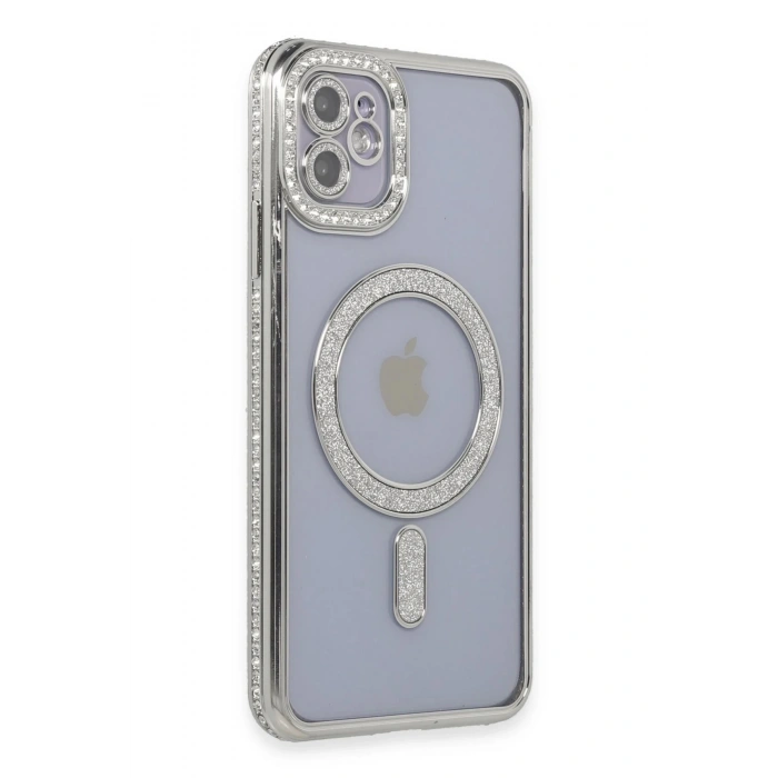 Newface iPhone 11 Kılıf Joke Simli Magneticsafe Kılıf - Gümüş