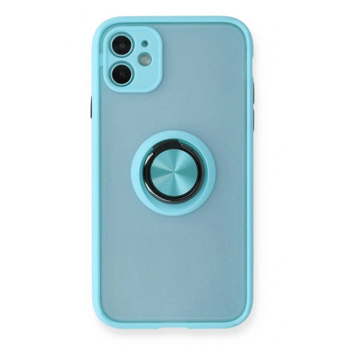 Newface iPhone 11 Kılıf Montreal Yüzüklü Silikon Kapak - Buz Mavi