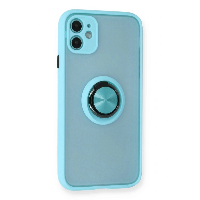 Newface iPhone 11 Kılıf Montreal Yüzüklü Silikon Kapak - Buz Mavi