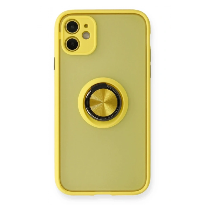 Newface iPhone 11 Kılıf Montreal Yüzüklü Silikon Kapak - Sarı