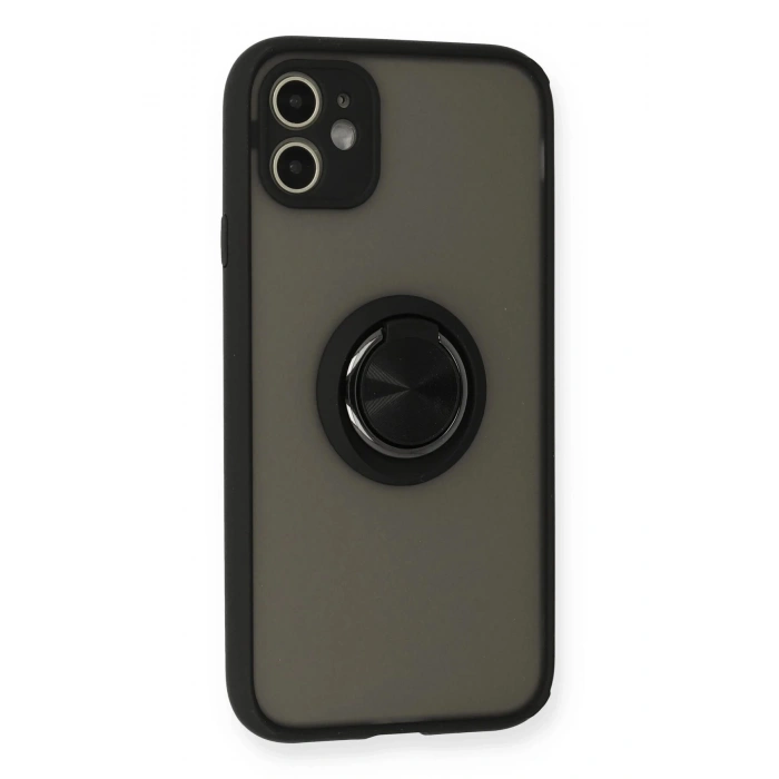 Newface iPhone 11 Kılıf Montreal Yüzüklü Silikon Kapak - Siyah