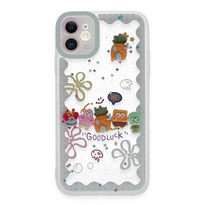 Newface iPhone 11 Kılıf Sweet Desenli Silikon Kapak - Açık Mavi