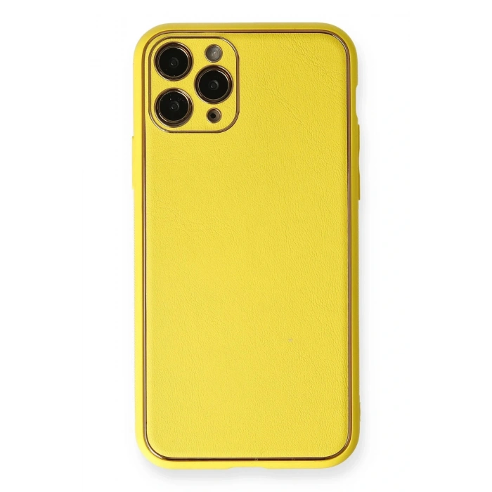 Newface iPhone 11 Pro Kılıf Coco Deri Silikon Kapak - Sarı