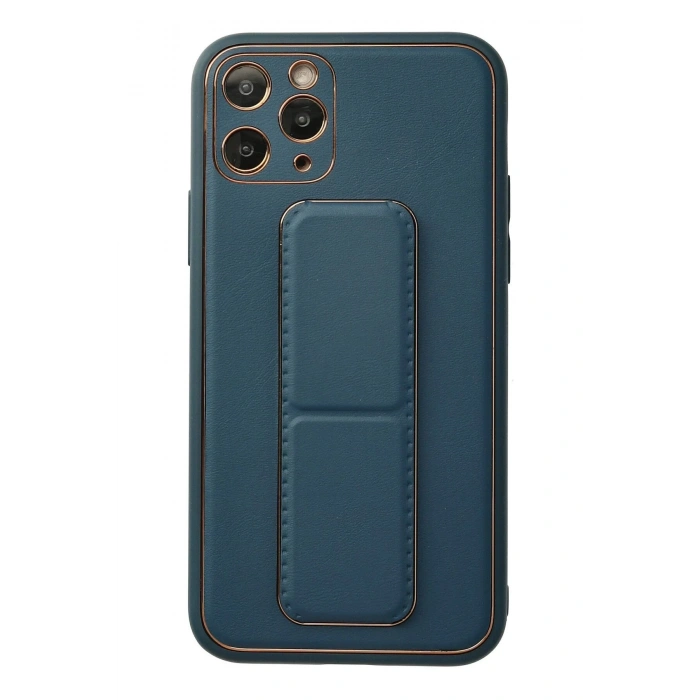 Newface iPhone 11 Pro Kılıf Coco Deri Standlı Kapak - Mavi