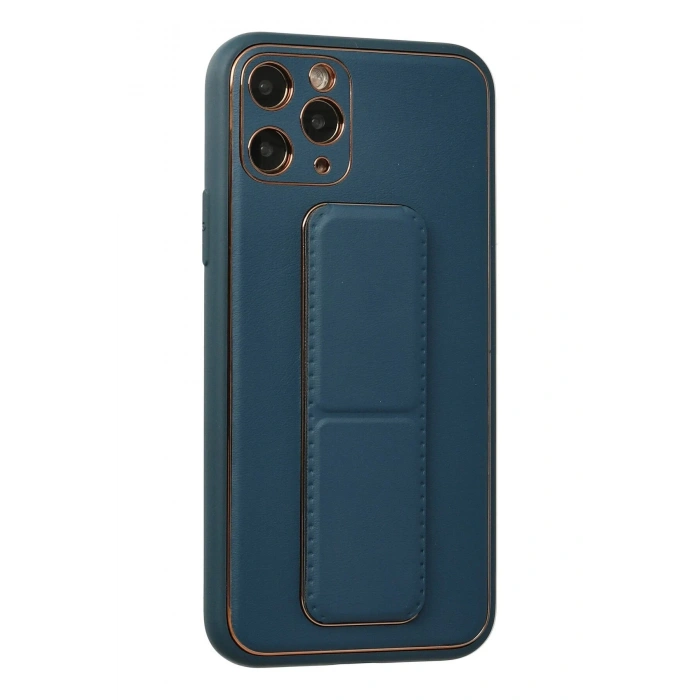 Newface iPhone 11 Pro Kılıf Coco Deri Standlı Kapak - Mavi