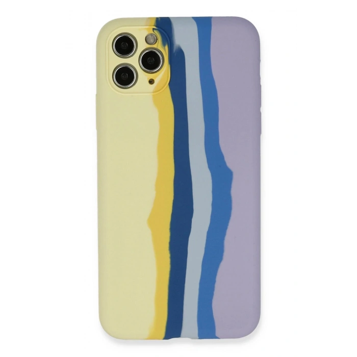 Newface iPhone 11 Pro Kılıf Ebruli Lansman Silikon - Sarı-Lila
