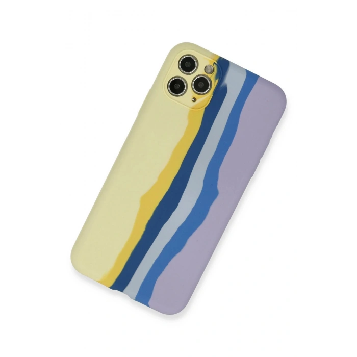 Newface iPhone 11 Pro Kılıf Ebruli Lansman Silikon - Sarı-Lila