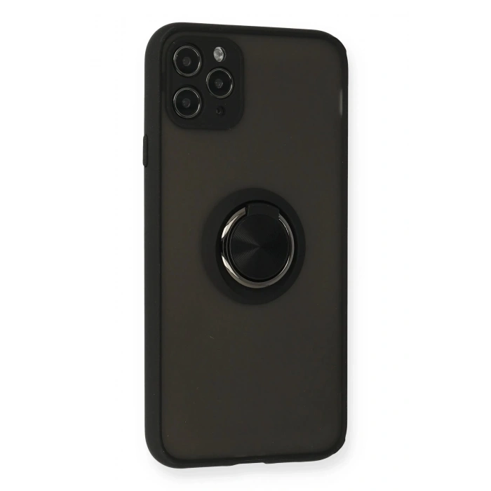 Newface iPhone 11 Pro Kılıf Montreal Yüzüklü Silikon Kapak - Siyah