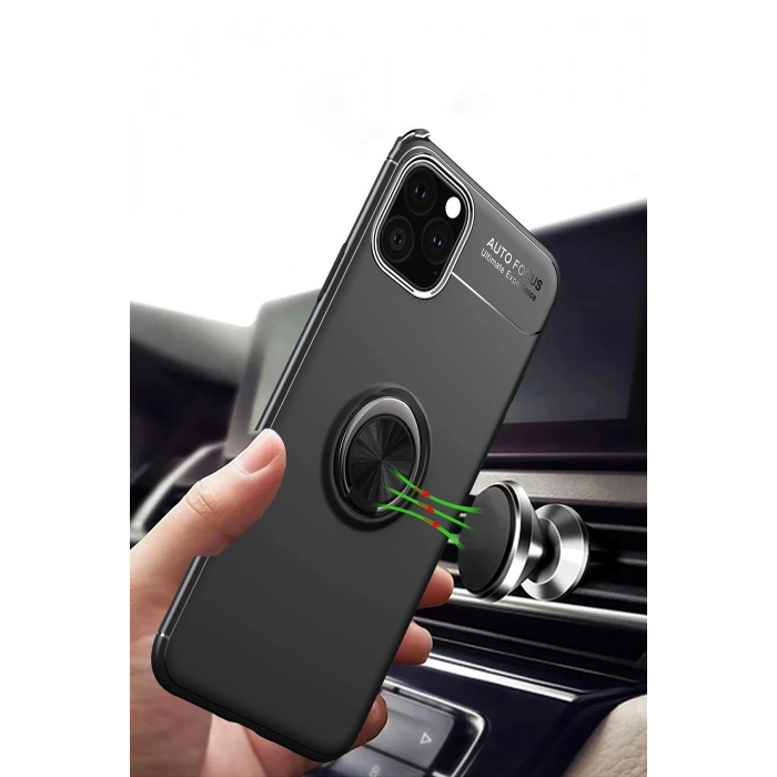 Newface iPhone 11 Pro Kılıf Range Yüzüklü Silikon - Siyah-Kırmızı