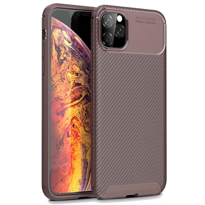 Newface iPhone 11 Pro Max Kılıf Auto Focus Karbon Kapak - Kahverengi