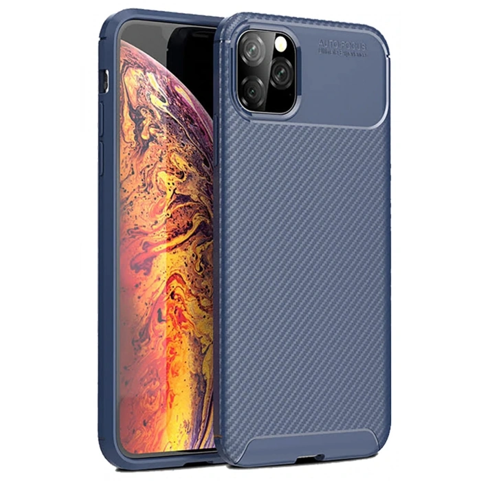 Newface iPhone 11 Pro Max Kılıf Auto Focus Karbon Kapak - Lacivert