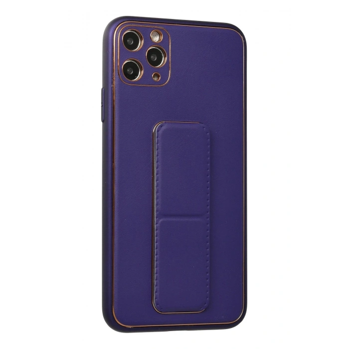 Newface iPhone 11 Pro Max Kılıf Coco Deri Standlı Kapak - Mor