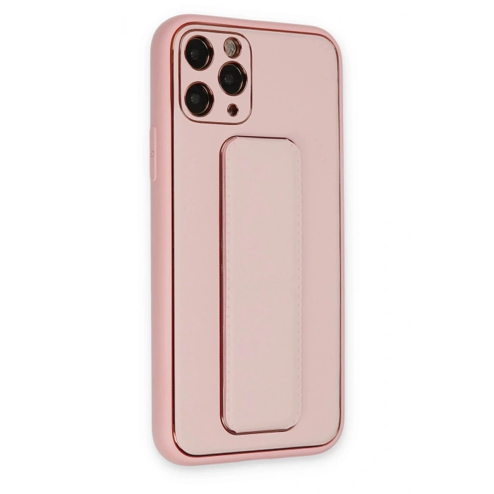 Newface iPhone 11 Pro Max Kılıf Coco Deri Standlı Kapak - Pembe