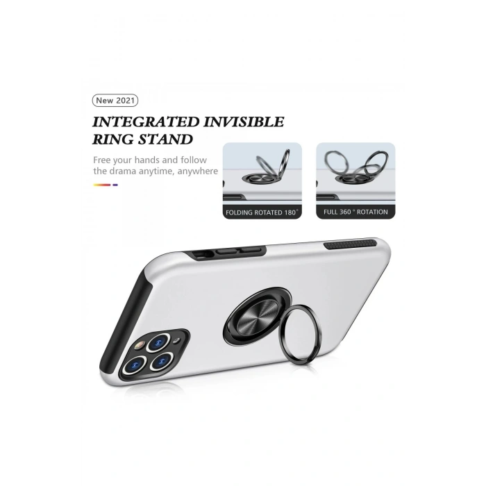 Newface iPhone 11 Pro Max Kılıf Elit Yüzüklü Kapak - Gümüş