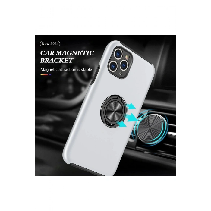 Newface iPhone 11 Pro Max Kılıf Elit Yüzüklü Kapak - Gümüş