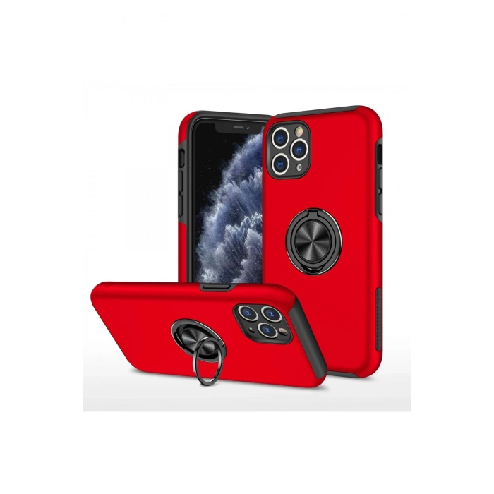Newface iPhone 11 Pro Max Kılıf Elit Yüzüklü Kapak - Kırmızı