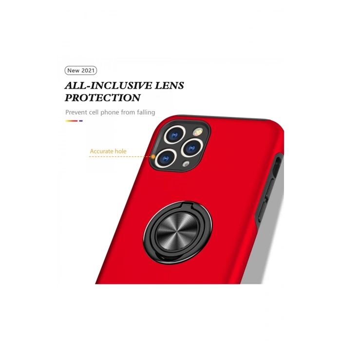 Newface iPhone 11 Pro Max Kılıf Elit Yüzüklü Kapak - Kırmızı