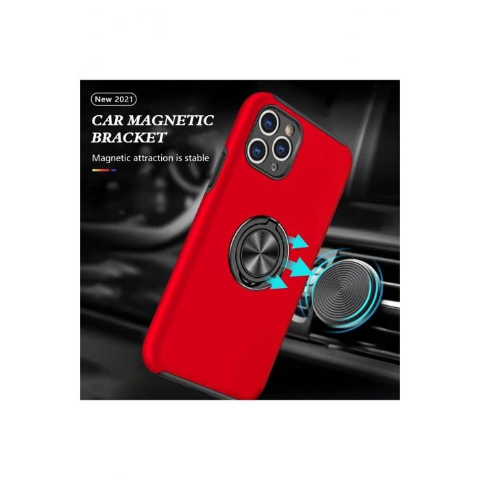 Newface iPhone 11 Pro Max Kılıf Elit Yüzüklü Kapak - Kırmızı