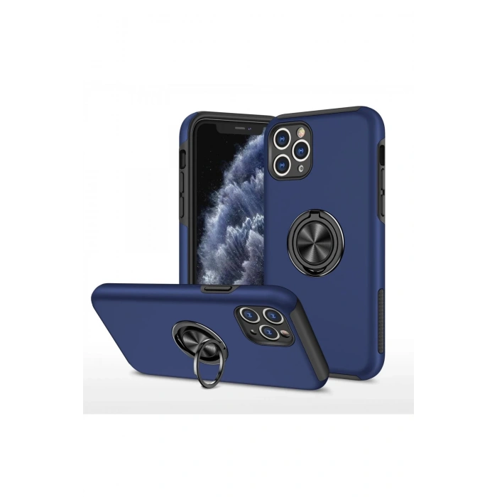 Newface iPhone 11 Pro Max Kılıf Elit Yüzüklü Kapak - Lacivert