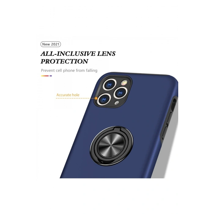 Newface iPhone 11 Pro Max Kılıf Elit Yüzüklü Kapak - Lacivert