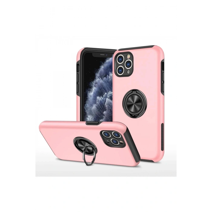Newface iPhone 11 Pro Max Kılıf Elit Yüzüklü Kapak - Pembe