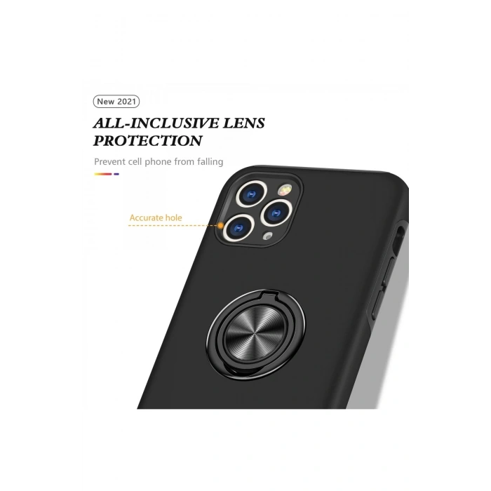 Newface iPhone 11 Pro Max Kılıf Elit Yüzüklü Kapak - Siyah