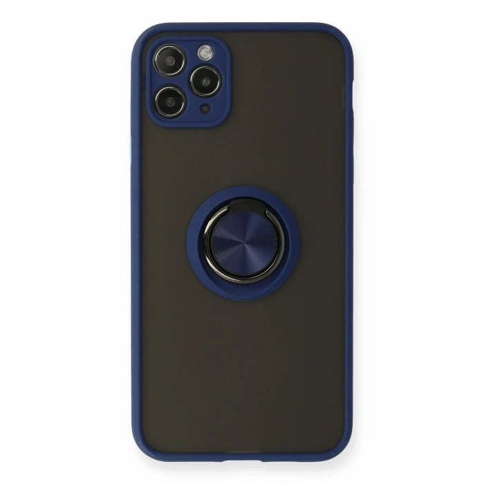 Newface iPhone 11 Pro Max Kılıf Montreal Yüzüklü Silikon Kapak - Lacivert